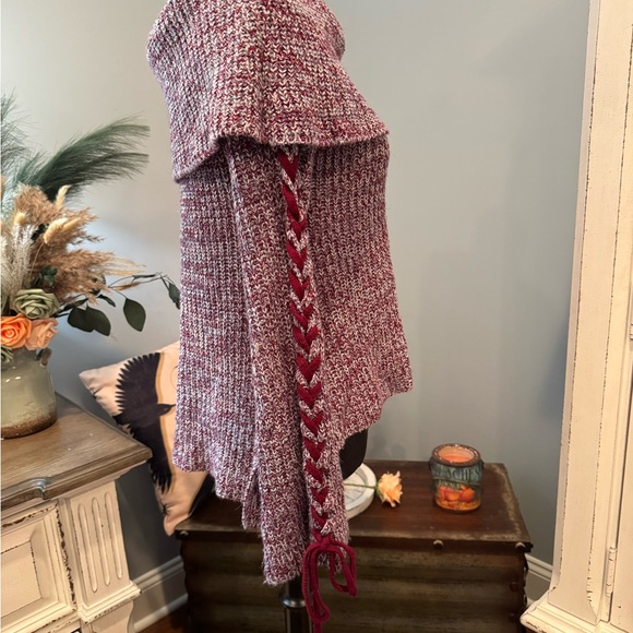 LU ♥ NYC Burgundy Lavender Lace-Up Sleeve Sweater Small | Off Shoulder Cozy Knit - Picture 7 of 12